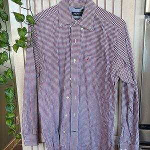 Nautica Men's Red and Blue Plaid Shirt